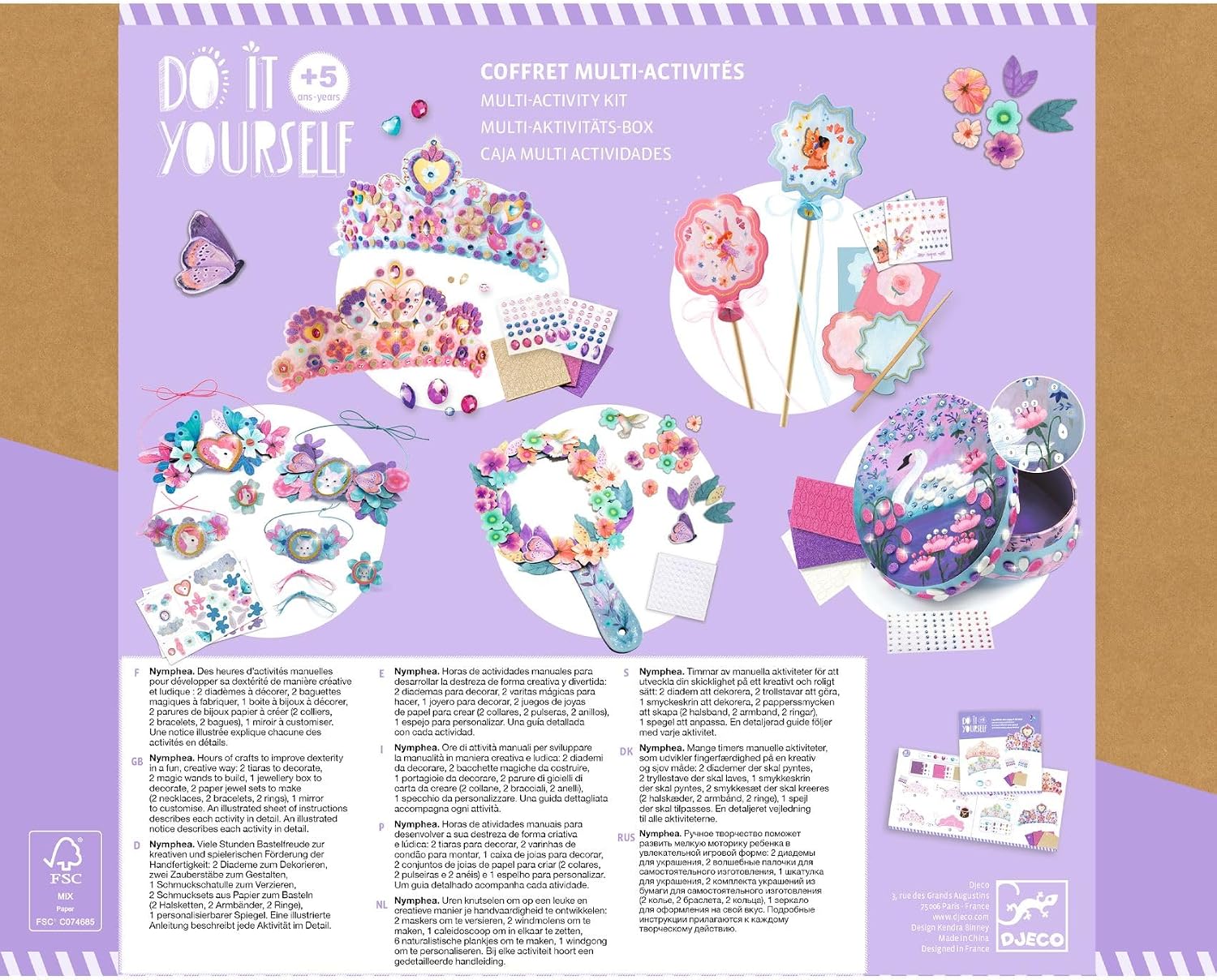 DJECO - Do It Yourself Multi-Activity Kit, Nymphea - Suitable for Kids 5+ Years - Designing Custom Jewelry Pieces - Includes 5 Creative Activities
