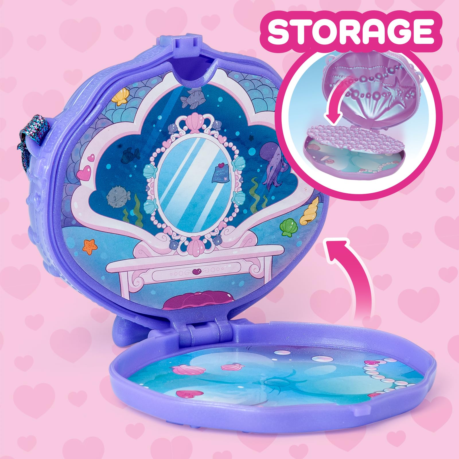 KOOKYLOOS MERMAID STARLIGHT FANTASY – 2 w 1:stylowa lalka i syrenka, awartość:1 laleczka, odpinany ogon syrenki, strój i buciki, morskie zwierzątko, akcesoria, torebka muszla do zabawy i noszenia.