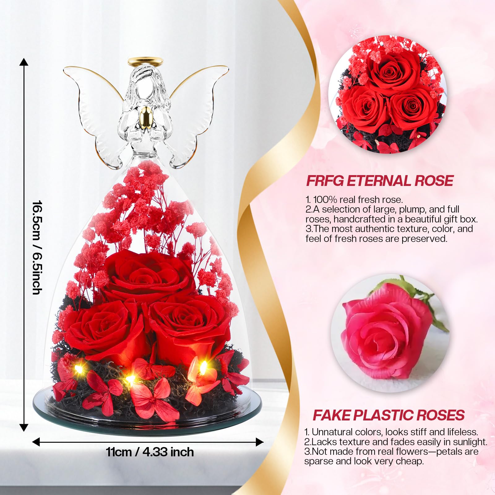 FRFG Eternal Roses Gifts for Women Preserved Roses Gift in Glass Angel Figurines - Image 2