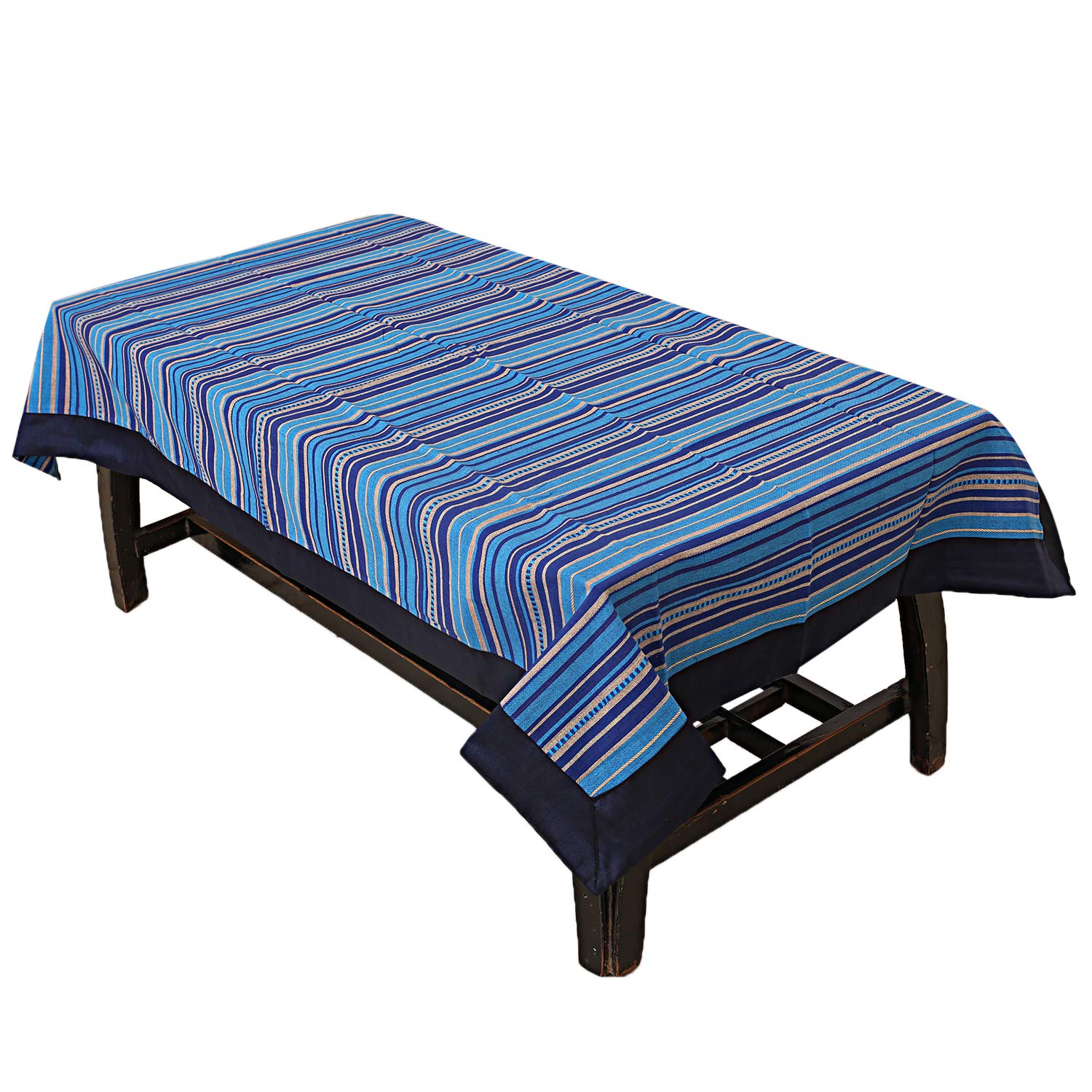 Kuber Industries Lining Design Cotton 4 Seater Centre Table Cover - Blue