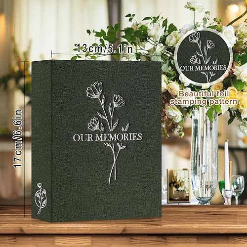 Vista 109 de Lanpn Álbumes de fotos pequeños de 4 x 6 pulgadas, 50 imágenes, paquete de 2 unidades, mini capacidad de lino Our Memories, juego de bolsillos