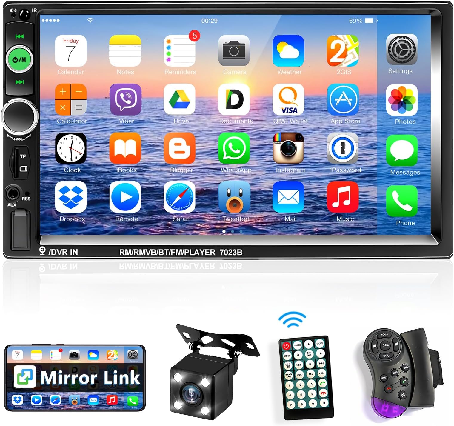 Podofo 7 Pouces Écran Tactile Autoradio 2 Din avec Bluetooth Main Libre Double Din Radio Lecteur
