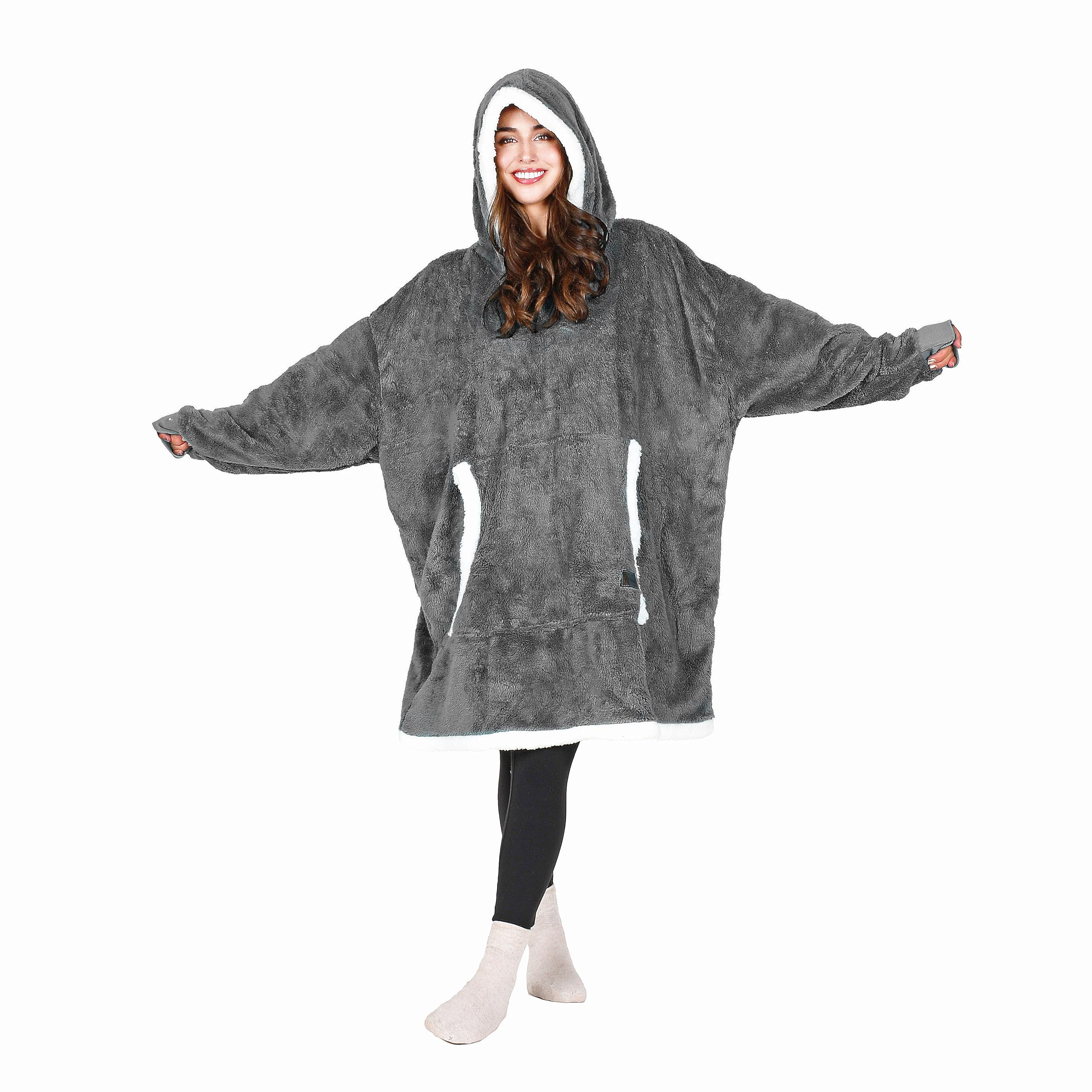 Tirrinia Oversized Blanket Hoodie, Wearable Fluffy Sherpa Blanket, Lightweight Cozy Sweatshirt Blanket Gift for Adult Women Men