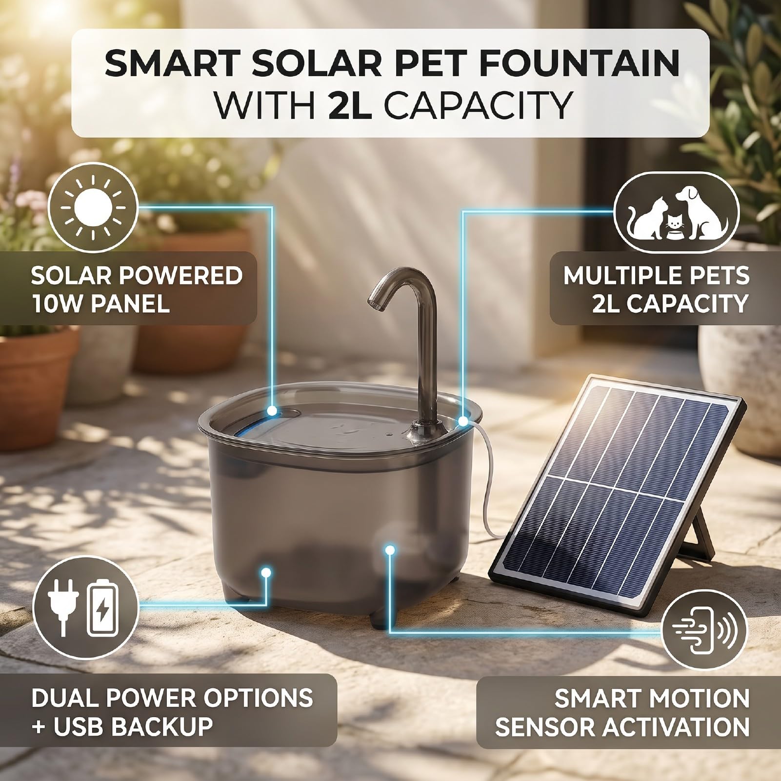 Pssopp Fuente Solar para Mascotas, Panel de 10W de Doble Alimentación,