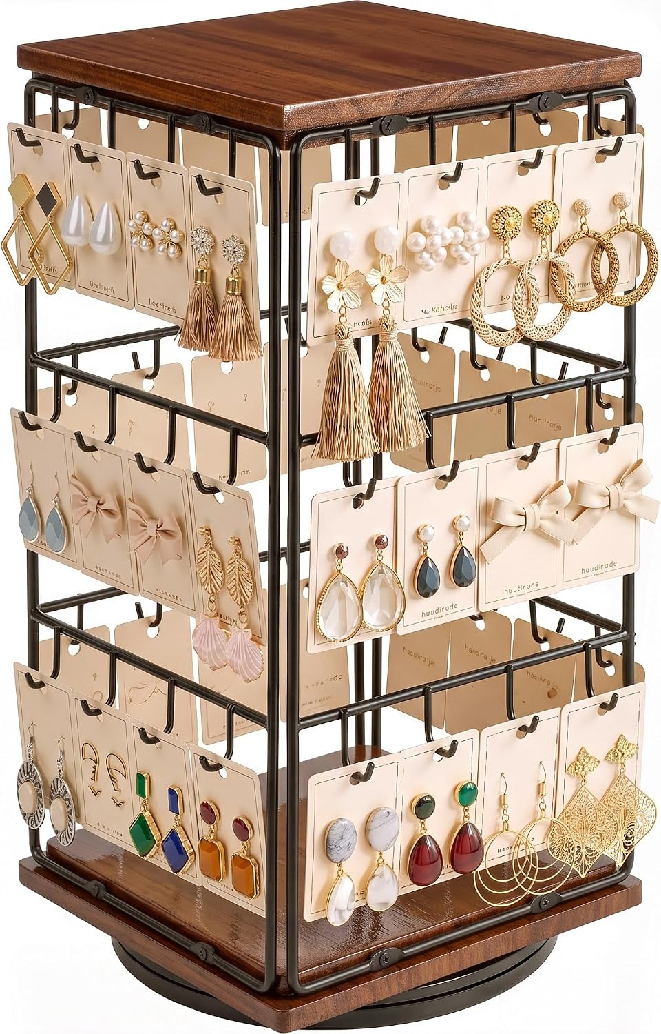 Rotating Earring Display Stands, 48 Hooks Earring Display for Vendors, Jewelry Display Earring Holder Organizer Earring Display Stands for Selling (Brown)