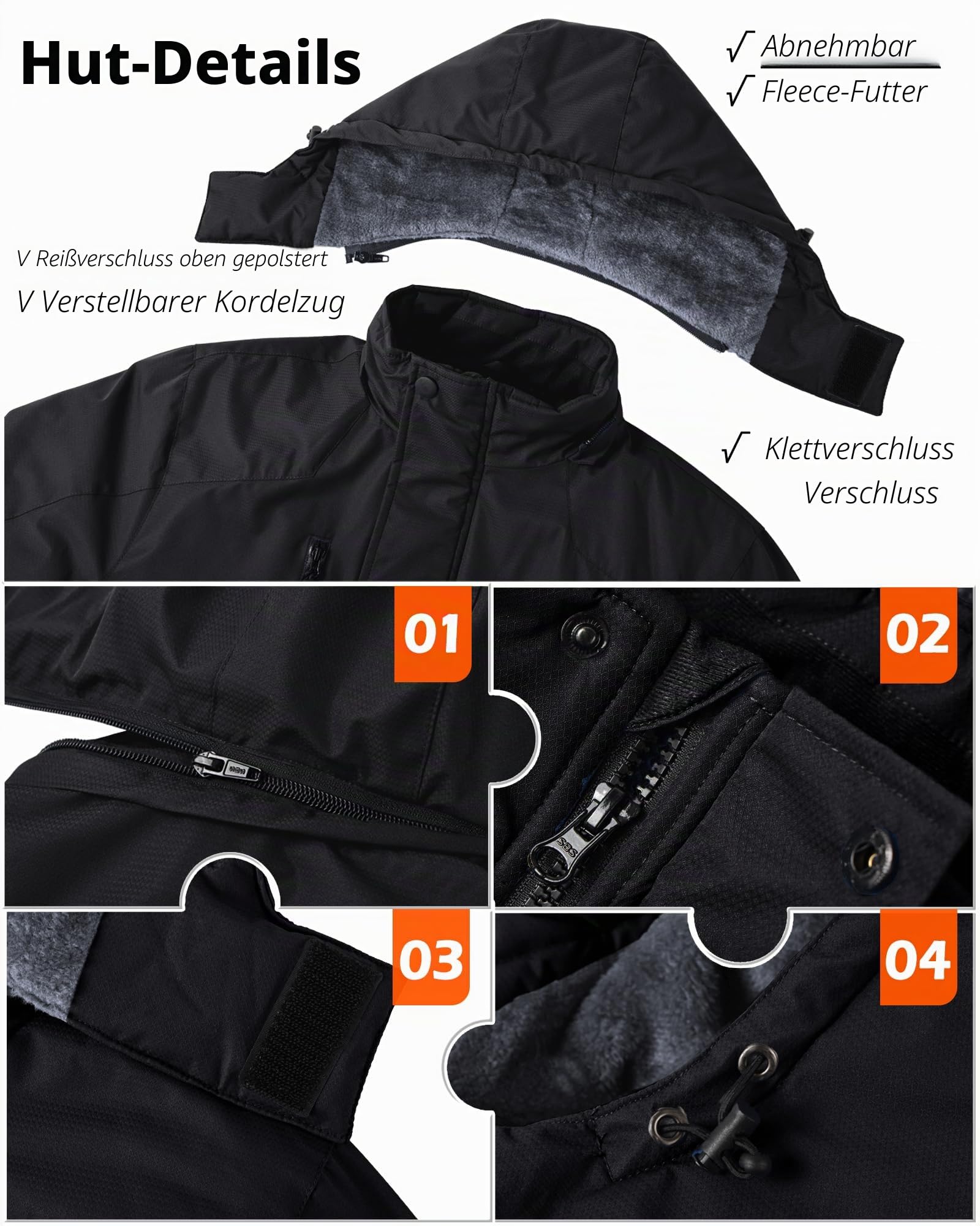 Tansozer Herren Winterjacke Winddicht Atmungsaktiv Wasserabweisend Gefüttert Wander Regenjacke, Schwarz, M