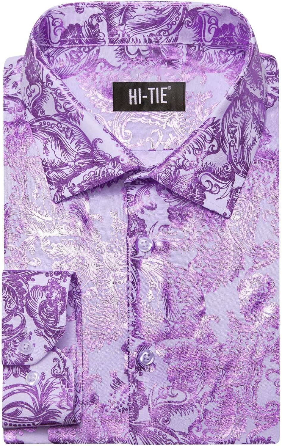 Hi-Tie Mens Hipstar Luxrury Paisley Floral 3D Printed Dress Shirts Shiny Long Sleeve Button Down Party Disco Nightclub Shirt