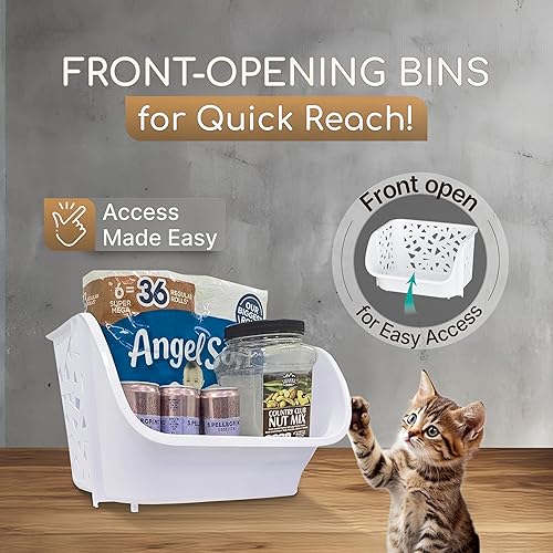 Miniatura 5 de Skywin Contenedores de almacenamiento apilables de plástico para despensa, color blanco, paquete de 4 contenedores apilables para organizar