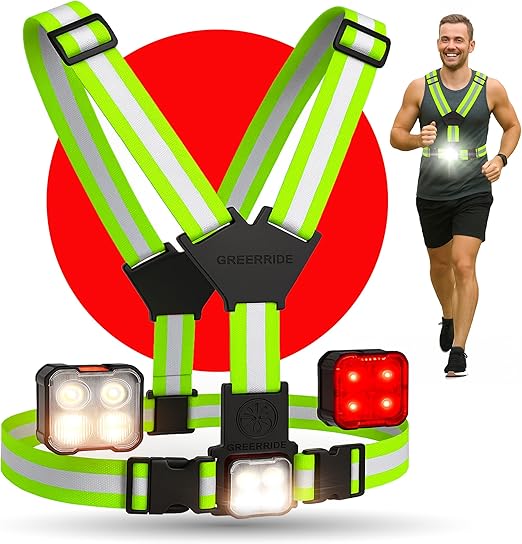 Reflective Running Vest and Gear - Reflective Vest Including Rechargeable & Removable Running Lights for Runners - Perfect for Night Walking with Safety Lights to Provide High Visibility