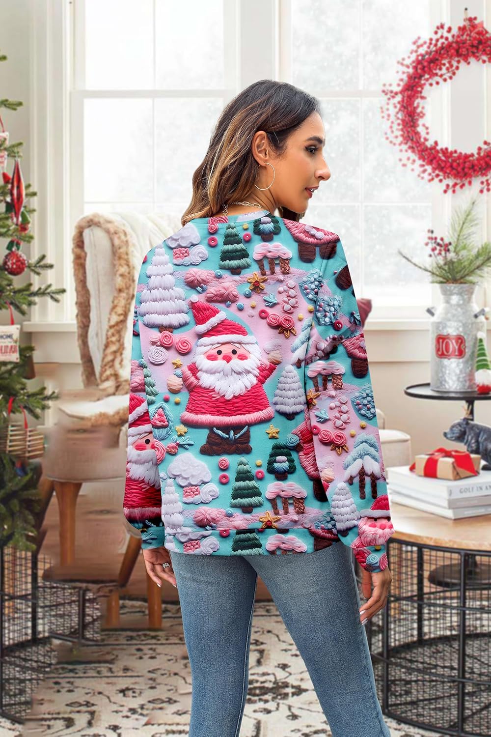 VILOVE Ugly Christmas Sweatshirt Women Snowman Graphic Pullover Xmas Hoodie Merry Christmas Print Tee Cute Crewneck Tops - Image 3