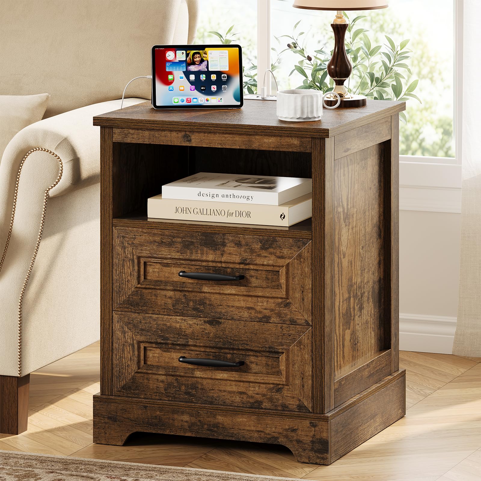 Amazon.com: Curlaky Farmhouse Nightstand with Charging Station