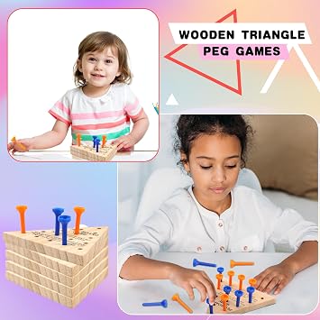 30 Packs Wooden Peg Game Tricky Triangle Game Family Wooden Board Game Wood Puzzles Strategy Toy for Family Travel Gathering Teens Adult