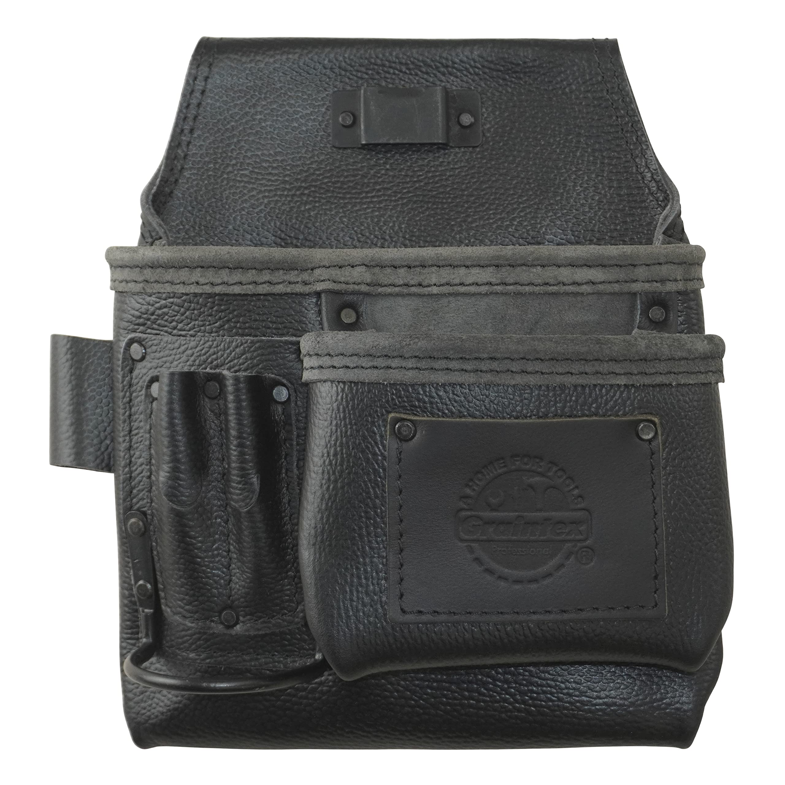Graintex ST2821 - Bolsa de 5 Bolsillos para Clavos y Herramientas para diestros de Cuero de Grano Superior Resistente de Color Negro para enmarcadores, constructores, electricistas, fontaneros,