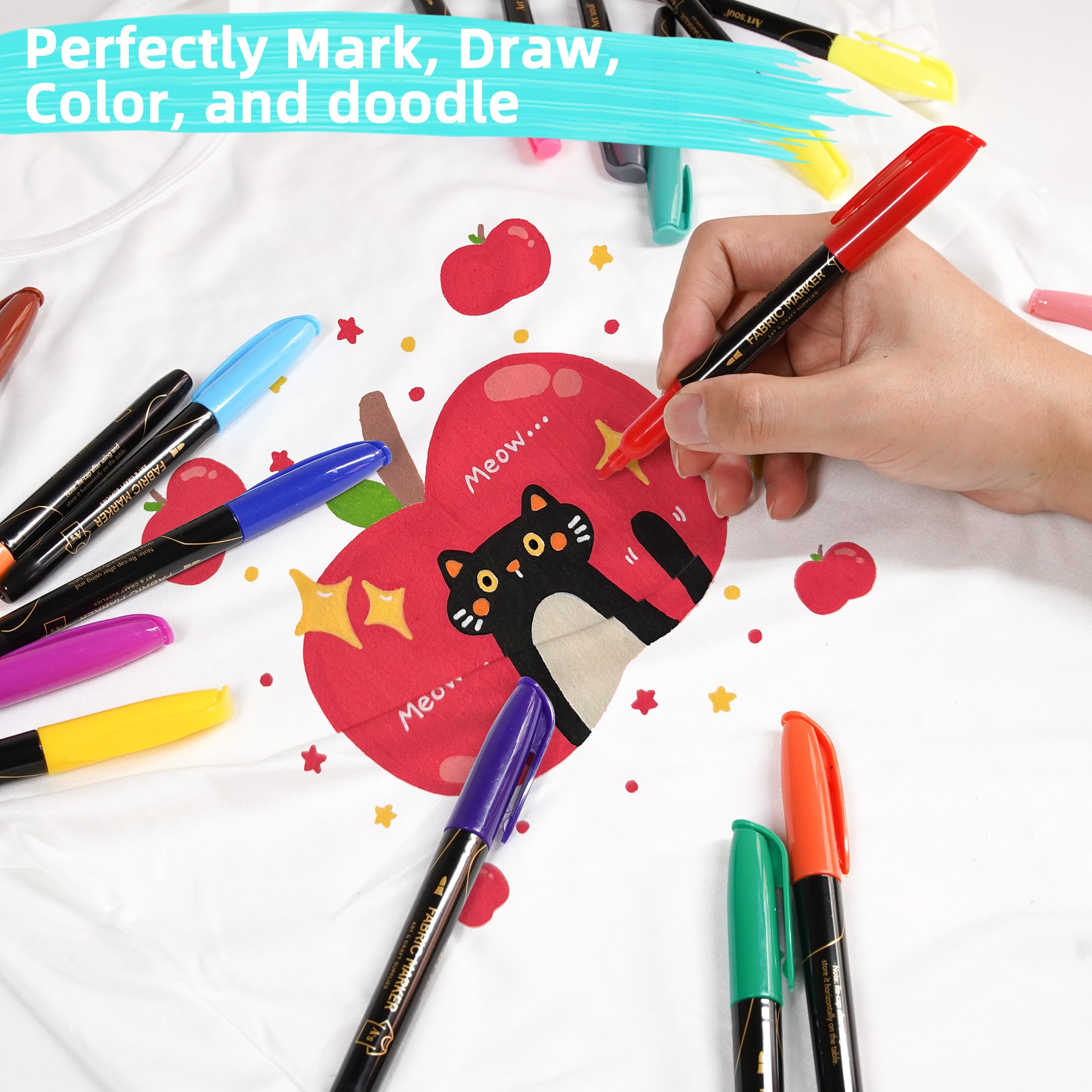 Art+soul Fabric Markers, 20 Colors, Fine Tip, Permanent Quick-Dry, Fade-Resistant for T-Shirts and Textiles