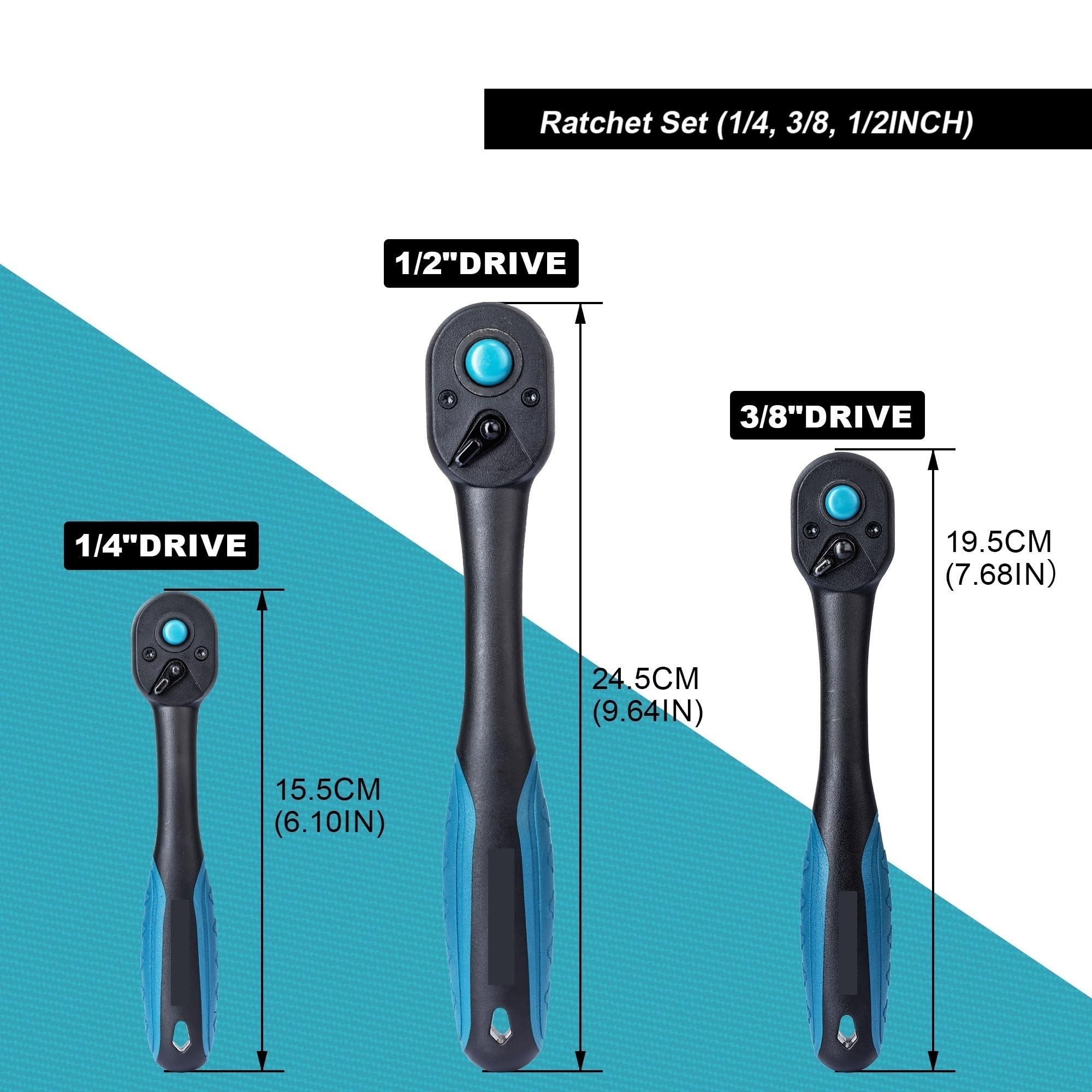 Telescopic Ratchet 72-zębowy klucz grzechotkowy uchwyt szybkozamykający dwustronny napęd 1/4'' 3/8'' 1/2'' naprawa samochodów domowe narzędzia DIY mały klucz dynamometryczny(3 pcs set)