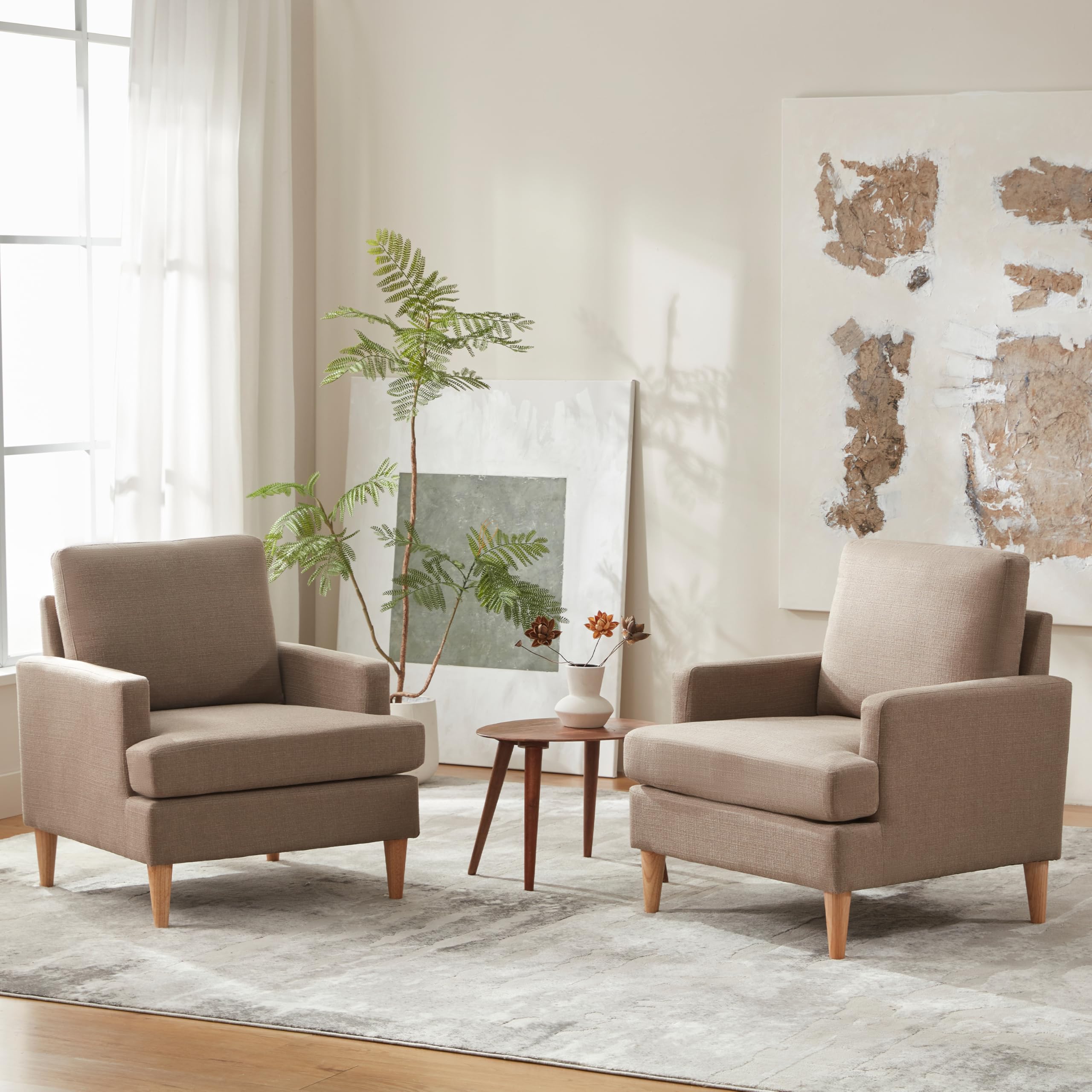 VKNOW Mid-Century Accent Chairs Set of 2, No Tools Assembly Required, Modern Upholstered Polyester Armchairs for Living Room & Bedroom, Comfortable