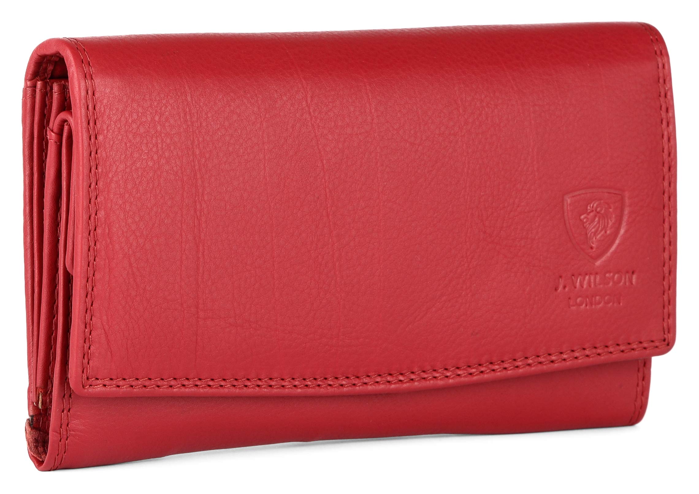 J. Wilson LondonLadies RFID Protection Real Leather Purse Card Women Wallet Zip Coin Pocket (RED_)