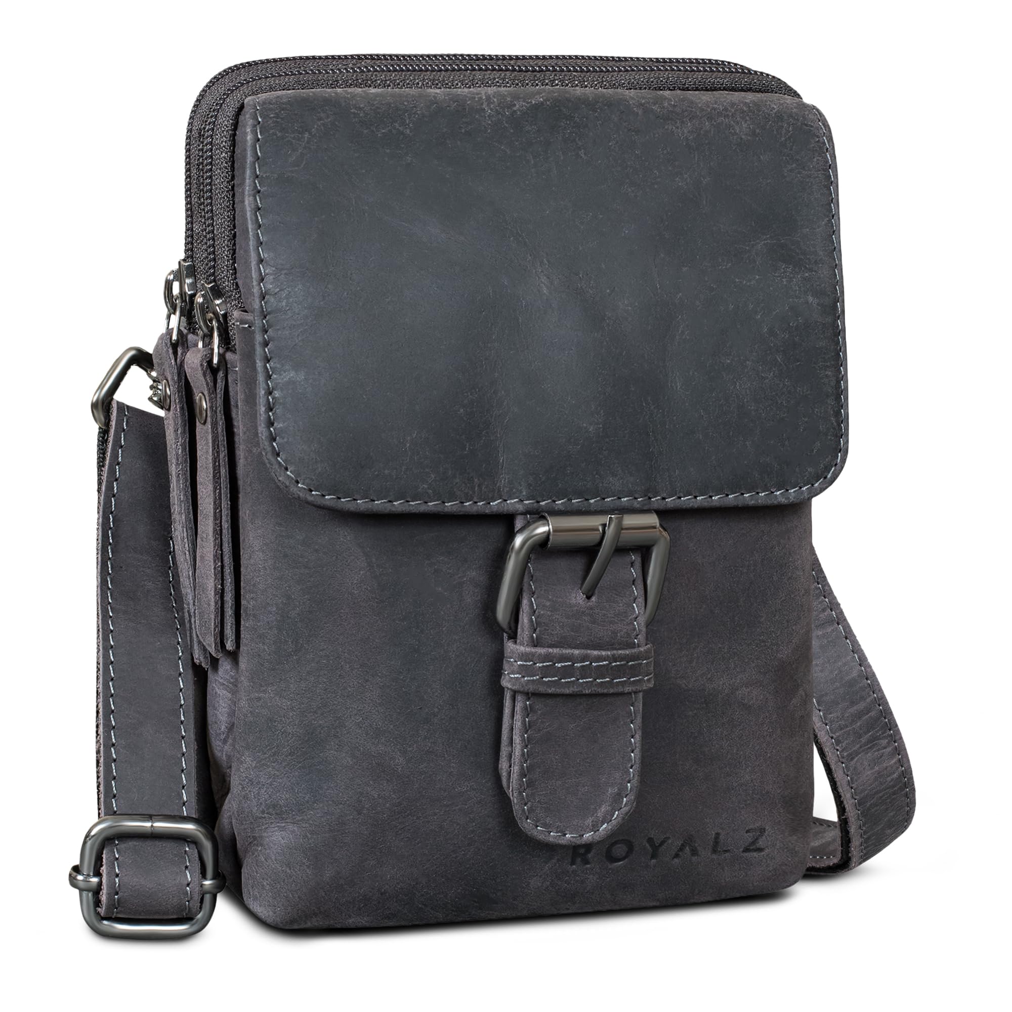 ROYALZ "Dalton Borsello uomo in vera pelle vintage | Design 3-in-1: piccola borsa a tracolla, pochette per cellulare e borsa cintura, compatta e resistente per uso quotidiano
