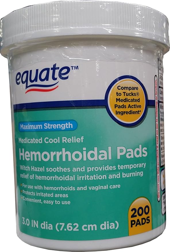 Hemorrhoidal Pads, Medicated Cool Relief, Witch Hazel, 200ct, By Equate