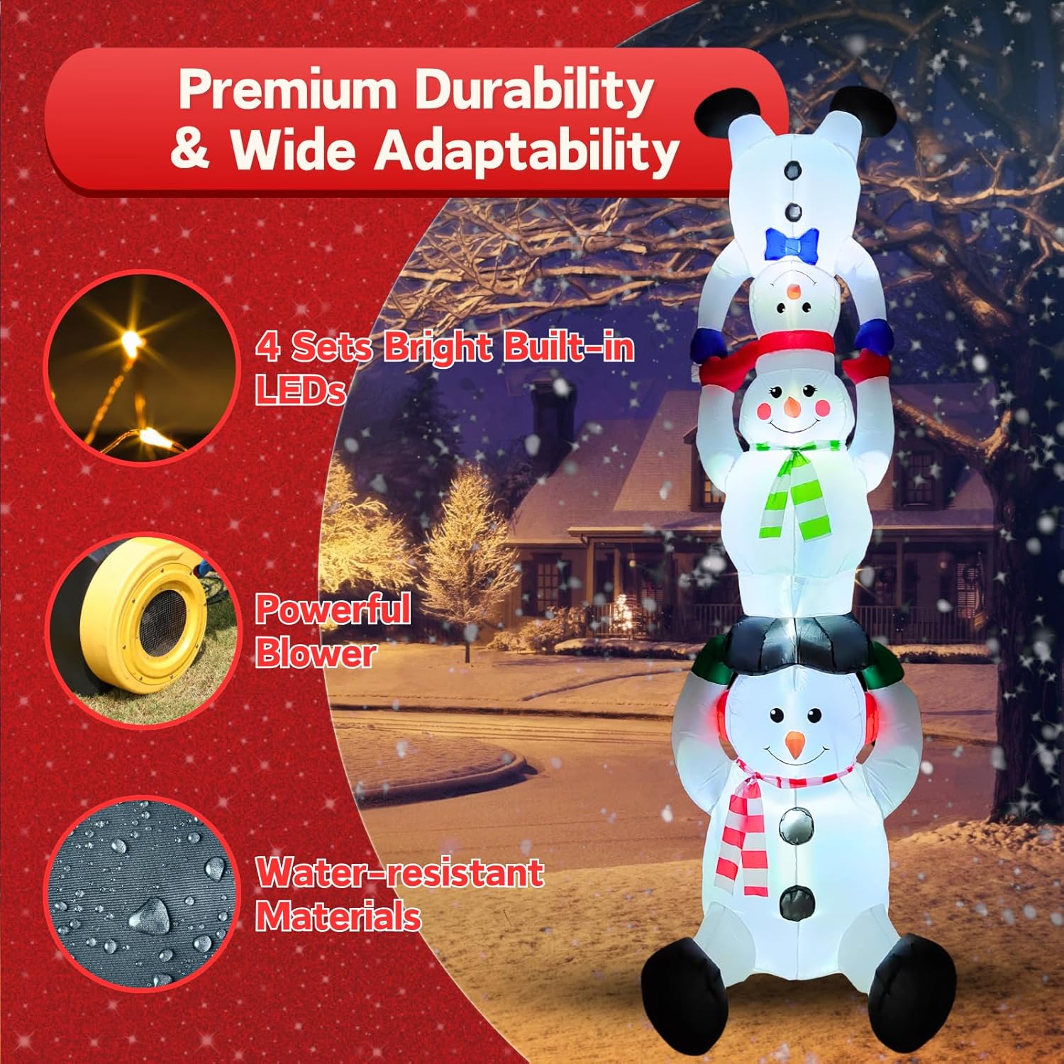PTS 10FT Inflatable Snowman Family Tower Outdoor Decoration, Christmas Blow Up Yard Decorations, Built-in LED Lights Inflatables Xmas Holiday Funny Decor for Indoor Lawn Garden