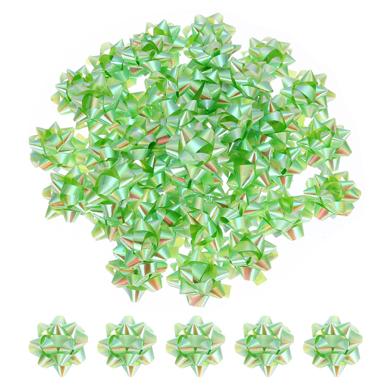 PATIKIL 1.5" Mini Star Gift Bows, 100Pcs Small Christmas Rainbow Film Gift Wrapping Self-Adhesive Bows for Holiday Weddings Birthday Party, Green