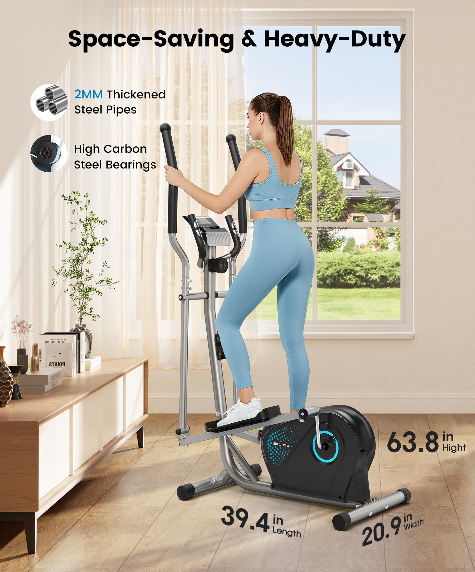 YOLEO Vélo Elliptique Maison Silencieux, 16 Niveaux de Résistance Réglables, Volant d’Inertie 6 kg, Capteur de Pouls & Écran LCD, Appareil de Fitness Cardio Complet