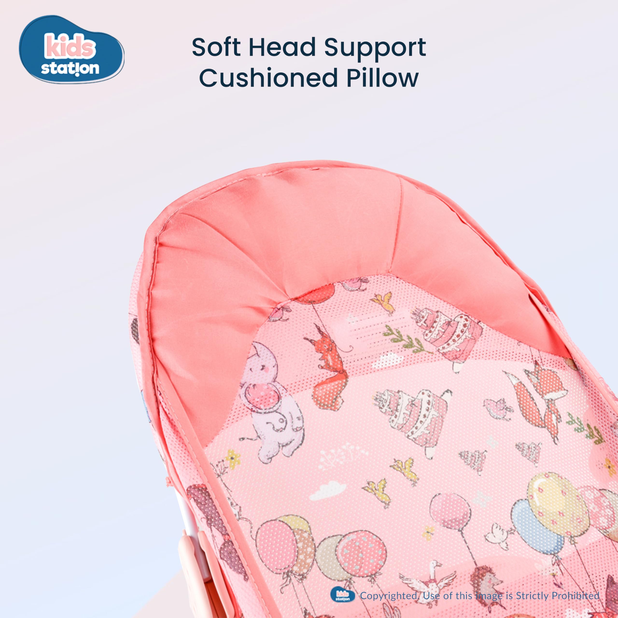 Kids Station Newborn Baby Bather | Bath Chair for Newborns and Infants 0-12 Months | Foldable | 3 Position Adjustable Chair | Anti Skid Base | Washable Soft Mesh Seat | for Babies Upto 5Kg (Pink) - Image 6 thumbnail
