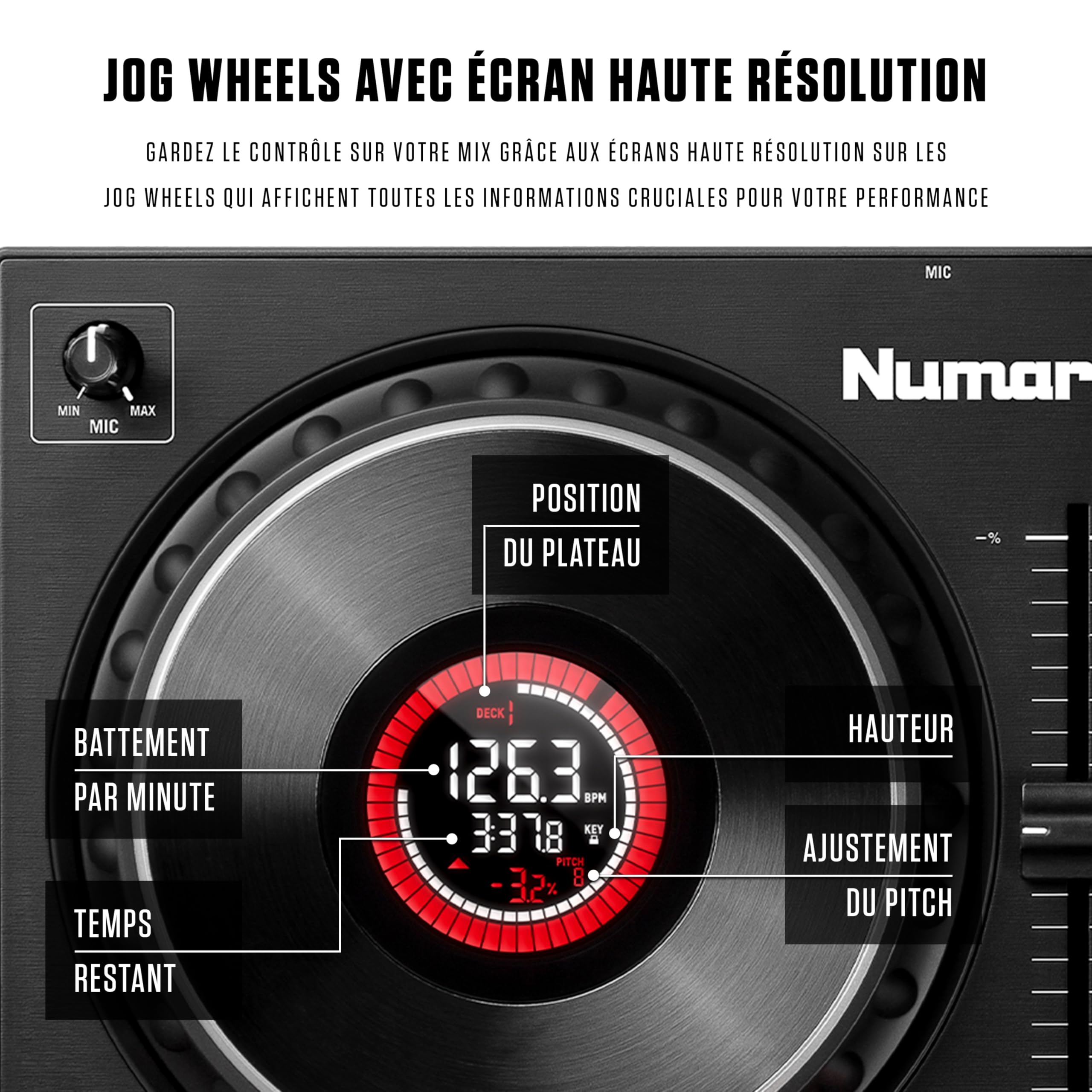 Numark Mixtrack Platinum FX - Contrôleur DJ 4 decks, table de mixage, carte son intégrée, platines DJ tactiles avec écran et large palette d'effets
