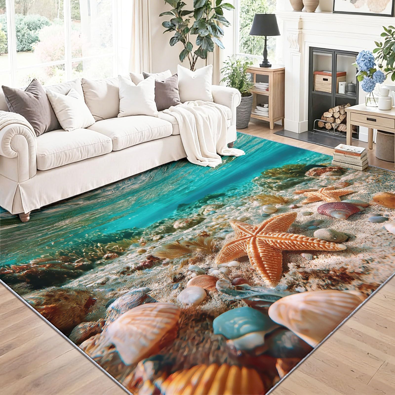 Dywan zmywalny, antypoślizgowy, tropikalny Natura Dywan nie strzępi włosia, 160 x 230 cm, lekki i odporny na blaknięcie, do przedpokoju, przedpokoju, salonu, pomarańczowa muszla