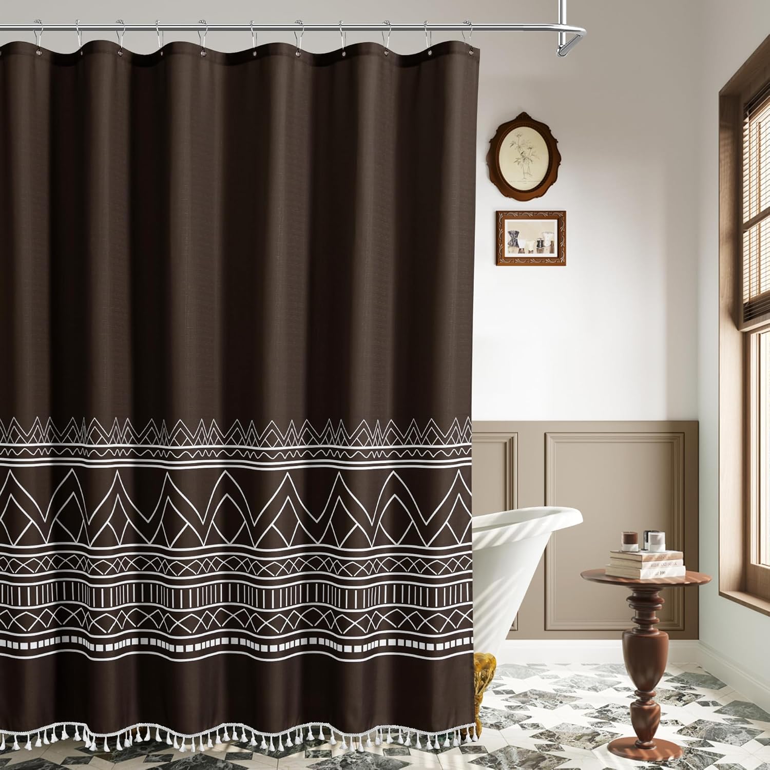 SMABU Boho Shower Curtain Brown and White Shower Curtains