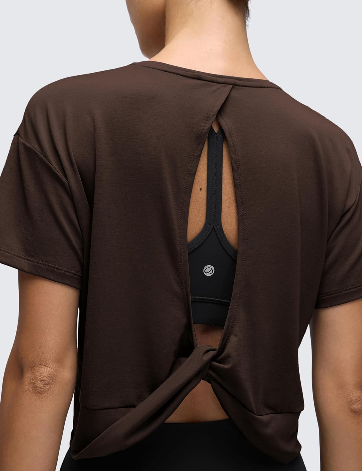 CRZ YOGA Open Back Short Sleeve Crop Top for Women Loose Athletic Yoga Workout Shirts Casual Cropped T-Shirts