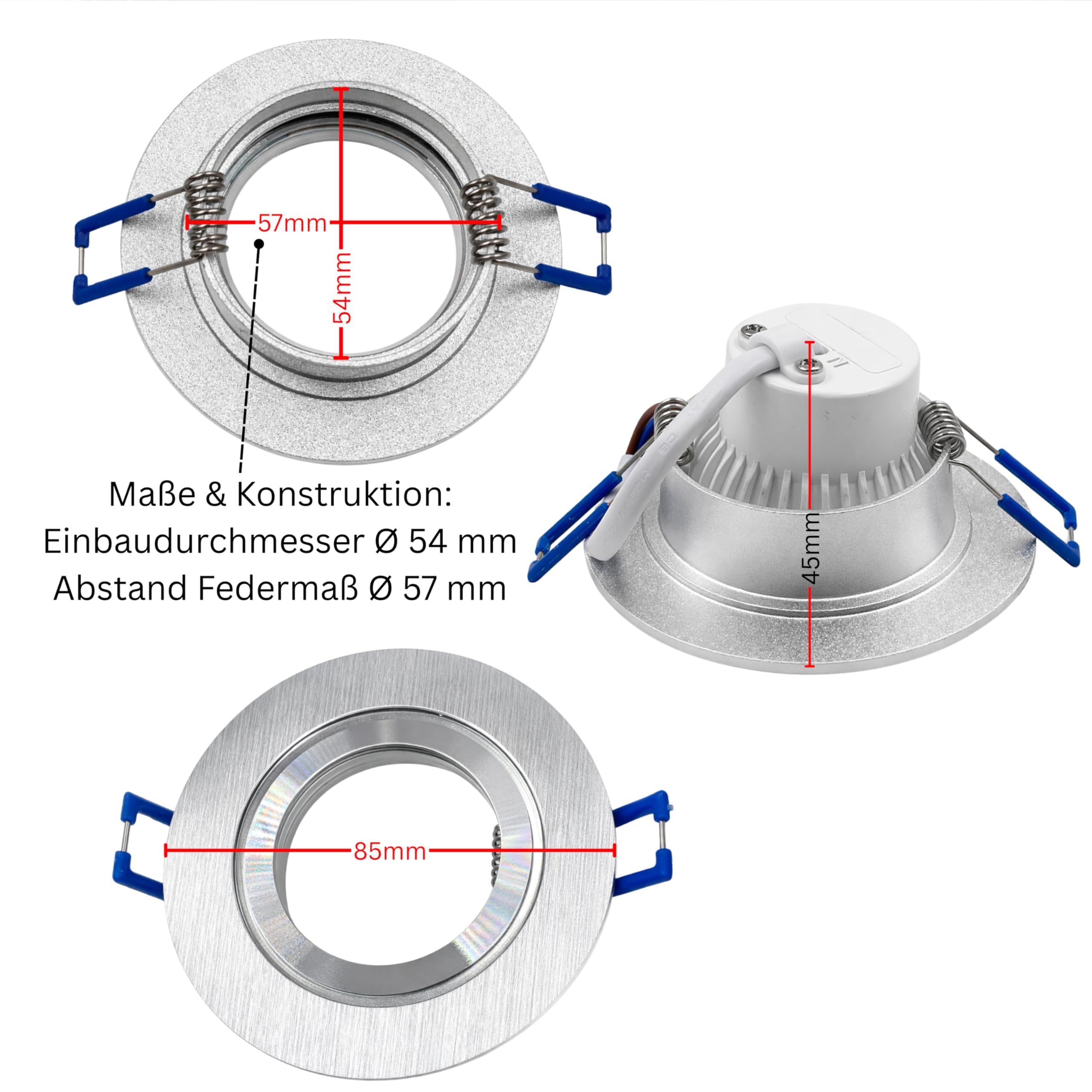 LED Einbaustrahler 230V Flach IP44 Edelstahlgebürstete Einbauspots Badezimmer- Energiesparende warmweiße Einbauleuchten - 5W (4er Set 4000k neutralweiß)