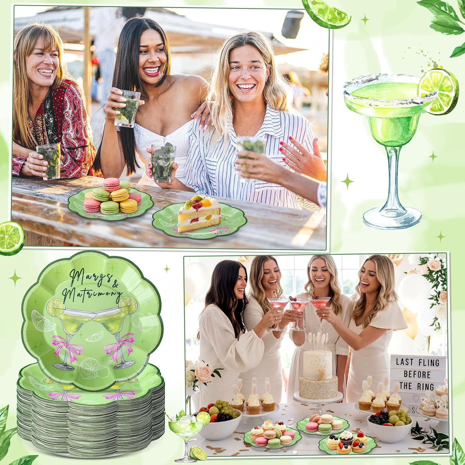 LemonRoad 100 Pcs Margs and Matrimony Bachelorette Plates Margarita Party Decorations 9'' Wedding Disposable Paper Plates Bulk a Tiny Bit Older Decor Bridal Shower Engagement Singles' Party Supplies