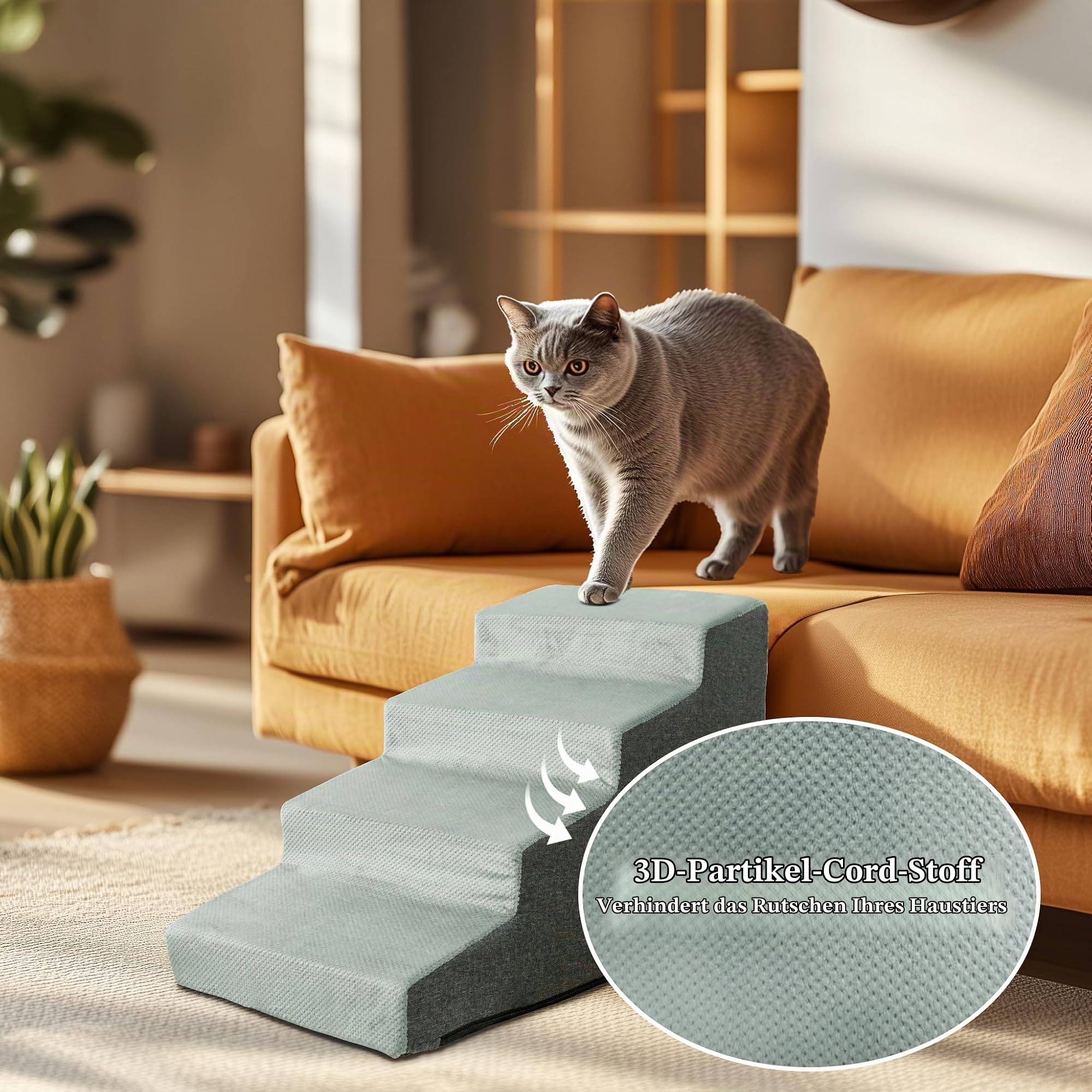 BingoPaw Hundetreppe 4 Stufen 50cm hoch, Haustiertreppe für Bett und Sofa aus Hochdichtem Schwamm, Tragbar Hunderampe mit Abnehmbarem, Waschbarem Bezug und Rutschfestem Boden, 39x76x50cm