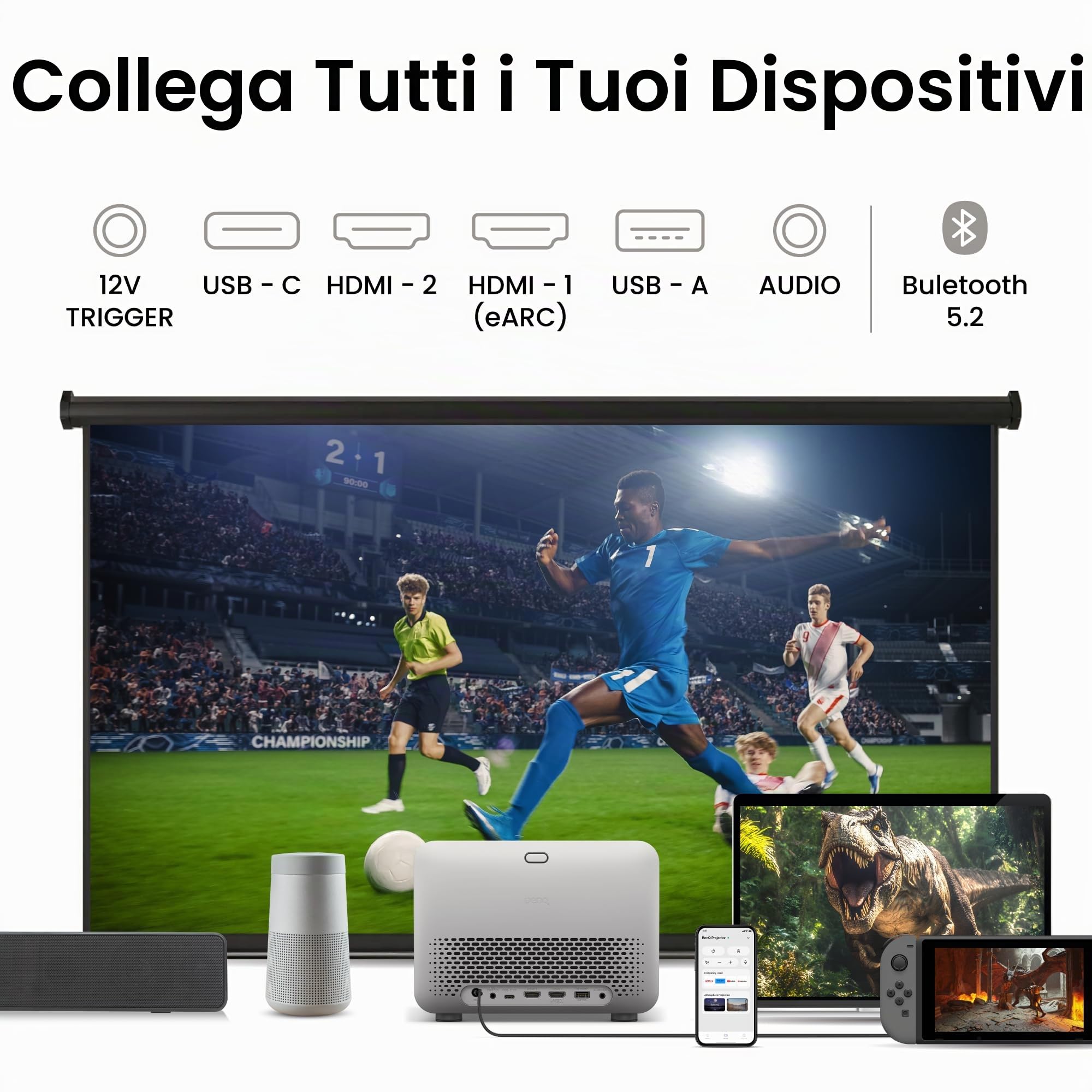 BenQ TK705STi Proiettore 4K HDR a Tiro Corto, 3000 ANSI Lumen, Google TV con Netflix, HDMI 2.1, Basso Input Lag, Schermo 150" per Home Cinema
