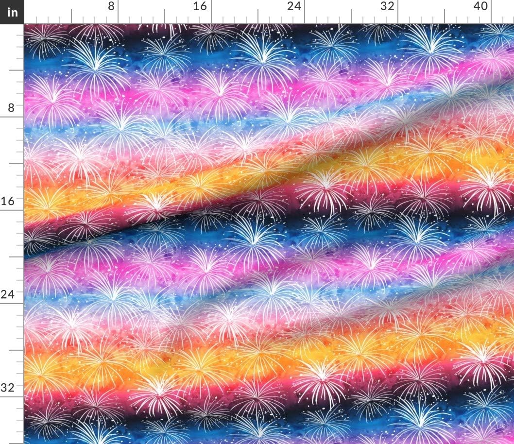 Spoonflower Fabric - Fireworks Sunset Beach Watercolor Trendy Summer Hawaii Night Hawaiian Printed on Petal Signature Cotton Fabric by The Yard - Sewing Quilting Apparel Crafts Decor