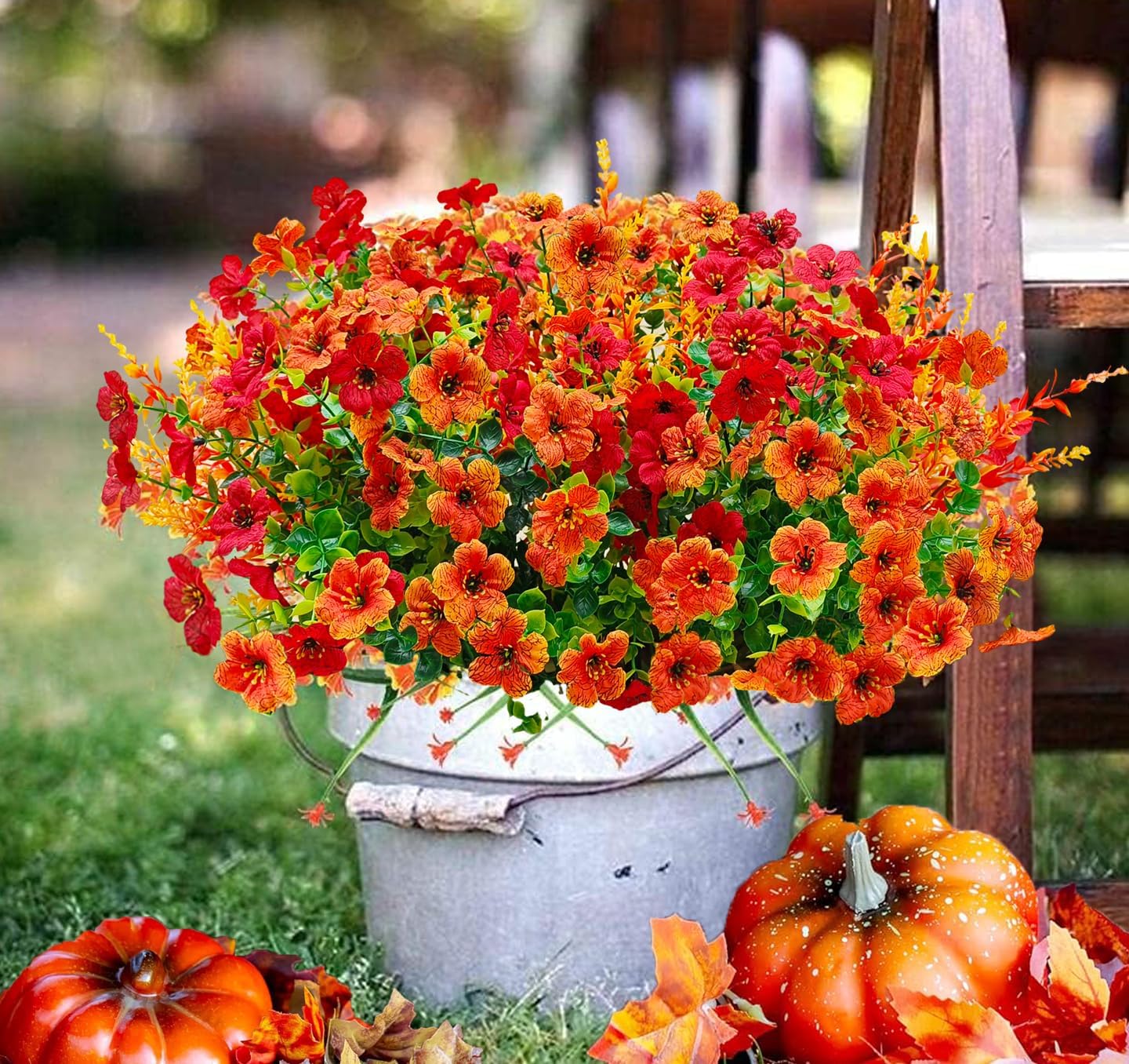 24 Pcs Outdoor Fall Decor, Fall Flowers Artificial for Decoration, Artificial Mums for Outdoors, Fake Faux Mums for Outside Half Sphere, Plastic Flowers for Outdoors Home Porch