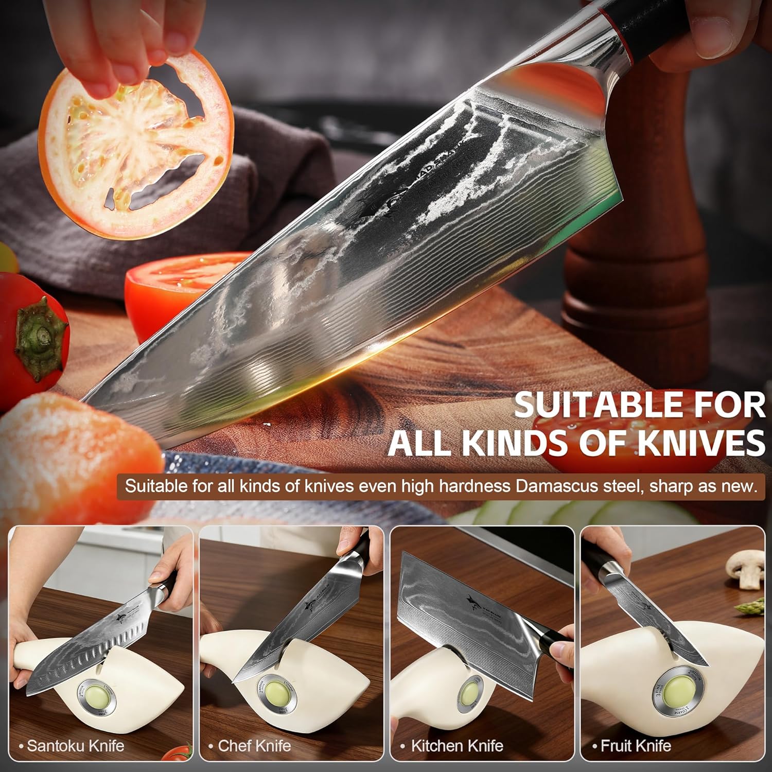 MAD SHARK Meat Cleaver & 1-Button 3-Stage Knife Sharpener