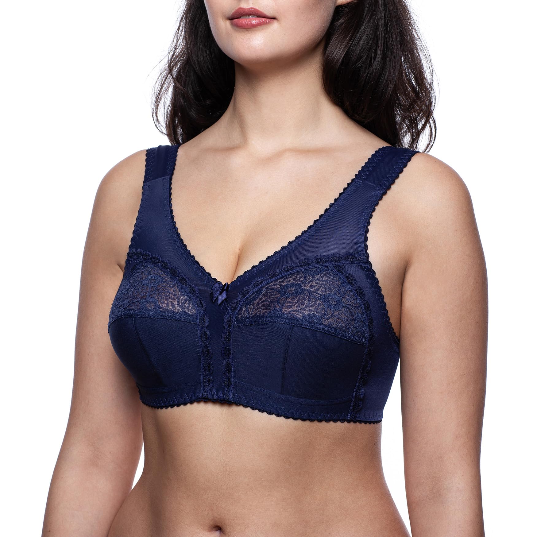 frugue Women's Non Wired Bra Wireless Minimizer Full Coverage Ladies Support Blue 46 DD