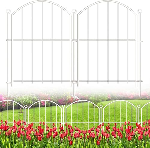 Miniatura 12 de Valla decorativa de jardín de 17 pulgadas x 10 pies, paquete de 10 unidades de metal resistente al óxido sin excavación barrera de animales