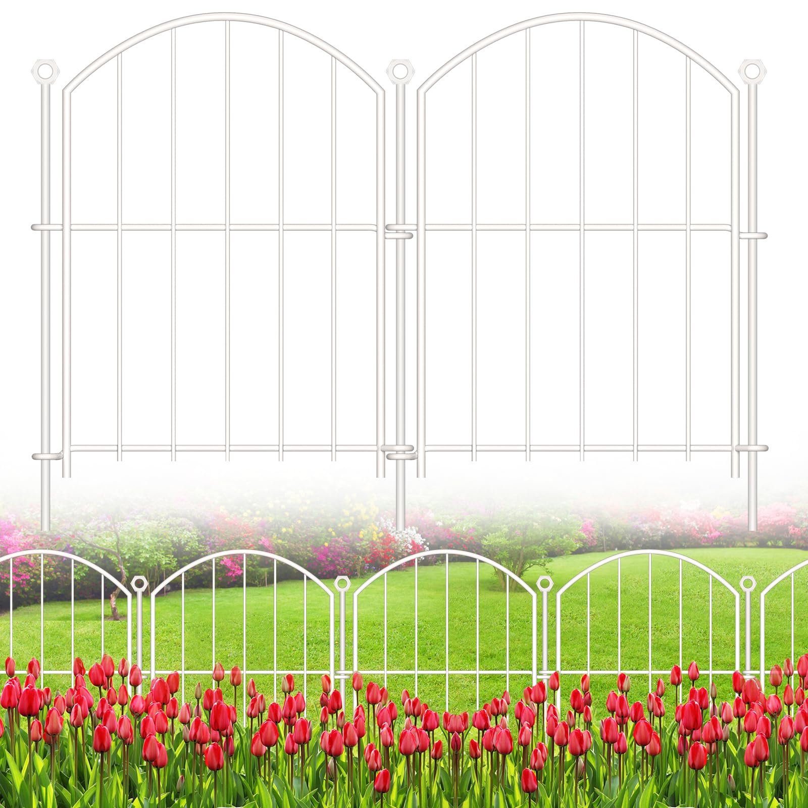 Decorative Garden Fence 17in x30ft, 30 Pack Rustproof Metal No Dig Fence Animal Barrier for Dog, Arched Flower Bed Edging Ornamental Wire Border Panel Fencing (White, 30 Panels-17in(H) x30ft(L))