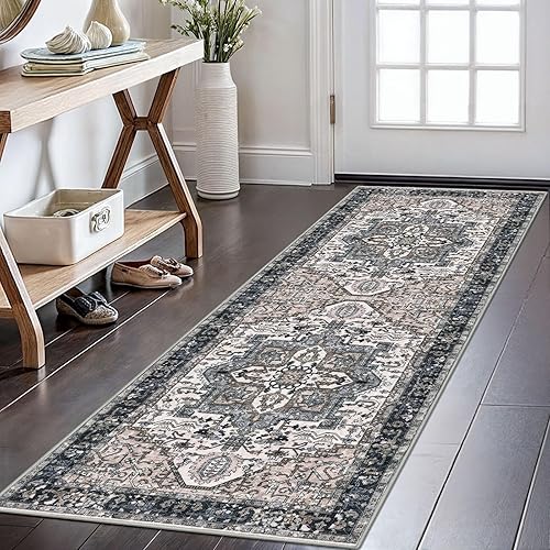 Miniatura 2 de KOZYFLY Alfombra de pasillo de 2 x 6 pies, lavable copetudo, alfombras antideslizantes de cocina con respaldo de goma, alfombra de piso marrón