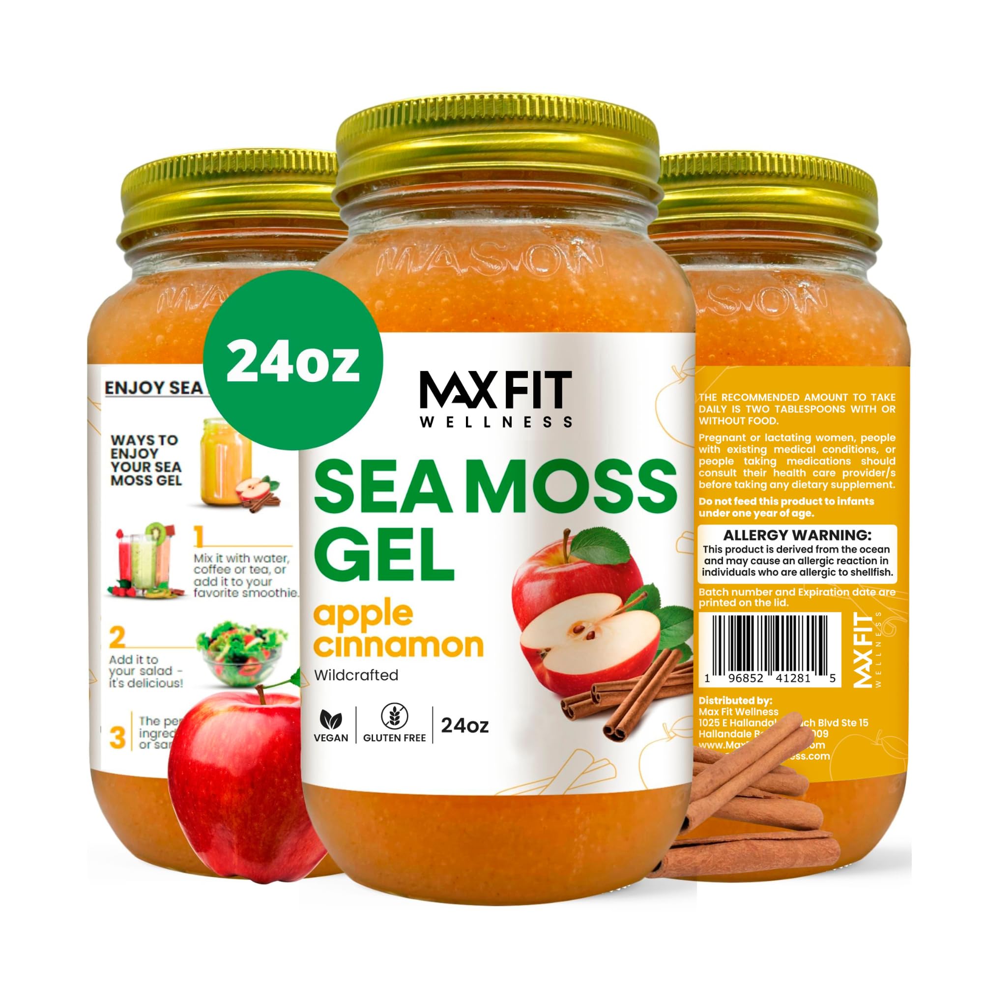 Sea Moss Gel Raw (12 Flavors) 24oz WildŃrafted Gold Sea Moss Gel from Saint Lucia | 92 Vitamins and Minerals | Pure Raw+Non-GMO | Vegan Superfood