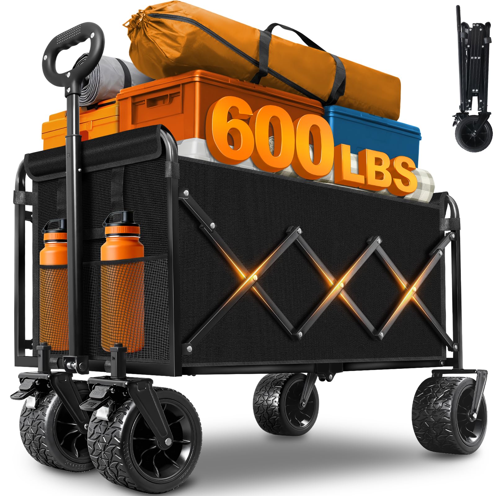 Extra-Large Heavy-Duty Wagons carts Foldable with 600-lbs Capacity & Giant 4" All-Terrain Tank Wheels – Ideal for Beach, Camping, Grocery Hauling and Outdoor Adventures-image-25