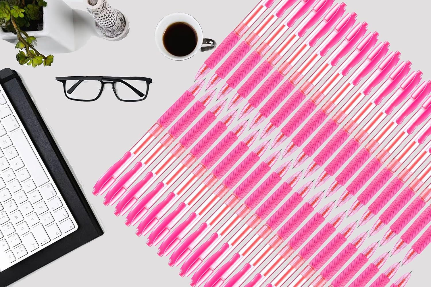 Aozora Pens Bulk 100 Pack Pink Click Pens Retractable Ballpoint Pens Medium Point,Smooth Ink Pen Soft Grip for Journaling School Office Supplies 1.0MM Pink Ink