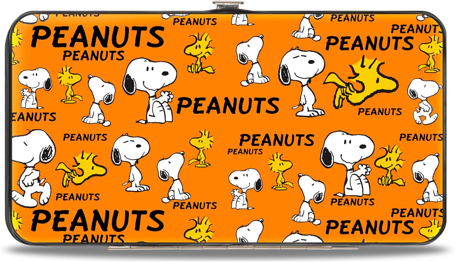 Buckle-Down Peanuts Wallet, Hinged, Peanuts Snoopy and Woodstock Poses Collage Orange, Vegan Leather