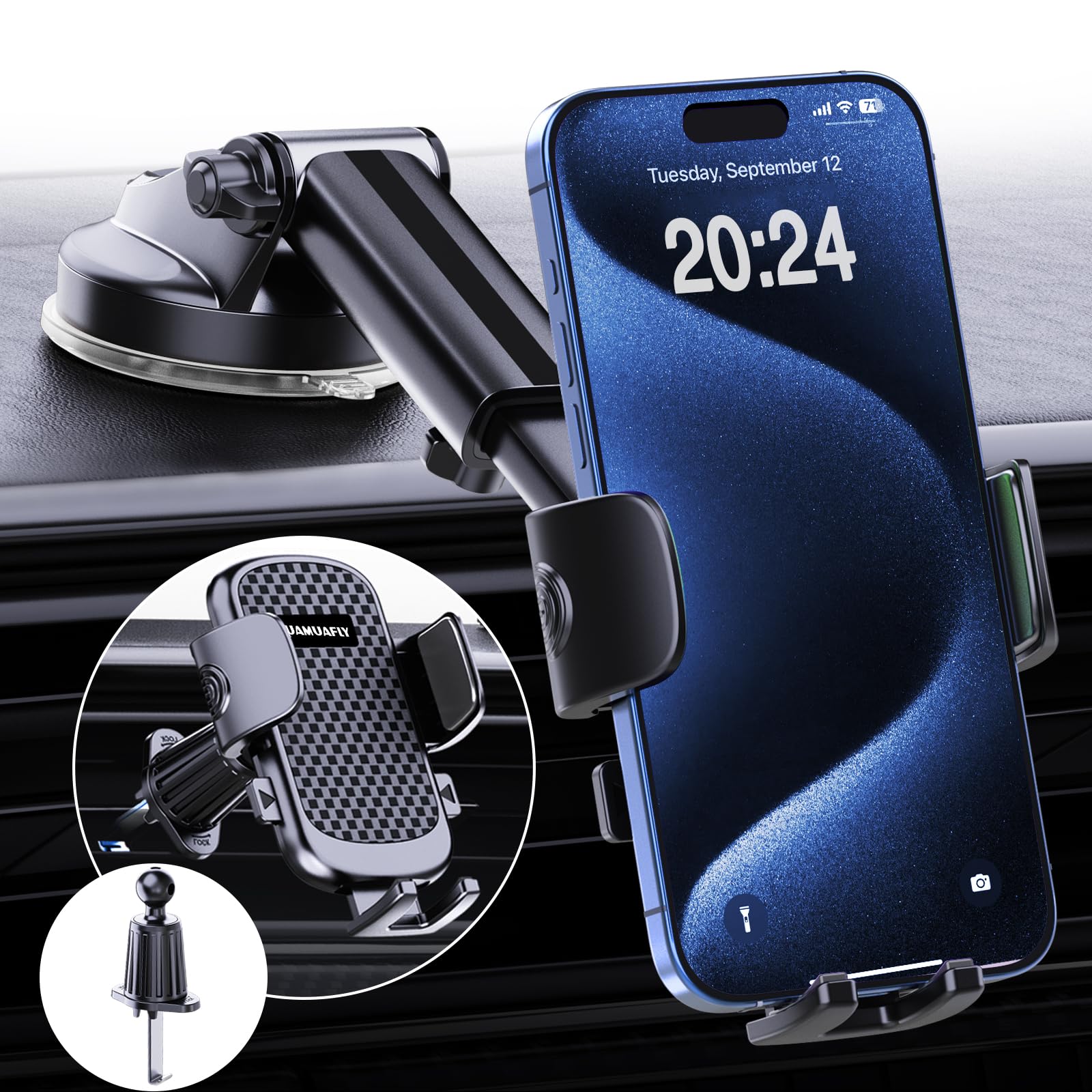 [2025 NEW] Car Phone Holder [Upgraded Strongest Suction & Clip] Cell Phone Mount for Dashboard Windshield Vent,Mobile Stand Base Truck Cradle for iPhone 16 Pro Max 15 14 13 12 Samsung S25 S24 Android