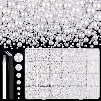 11000Pcs Flatback Pearls for Crafting (White), Assorted Size 2/3/4/5/6/8/10mm Non Hotfix Half Pearl, Bedazzling Bead for DIY Crafts Clothing Tumblers Mugs Shoes Fabric Embellishment Nail Art Makeup