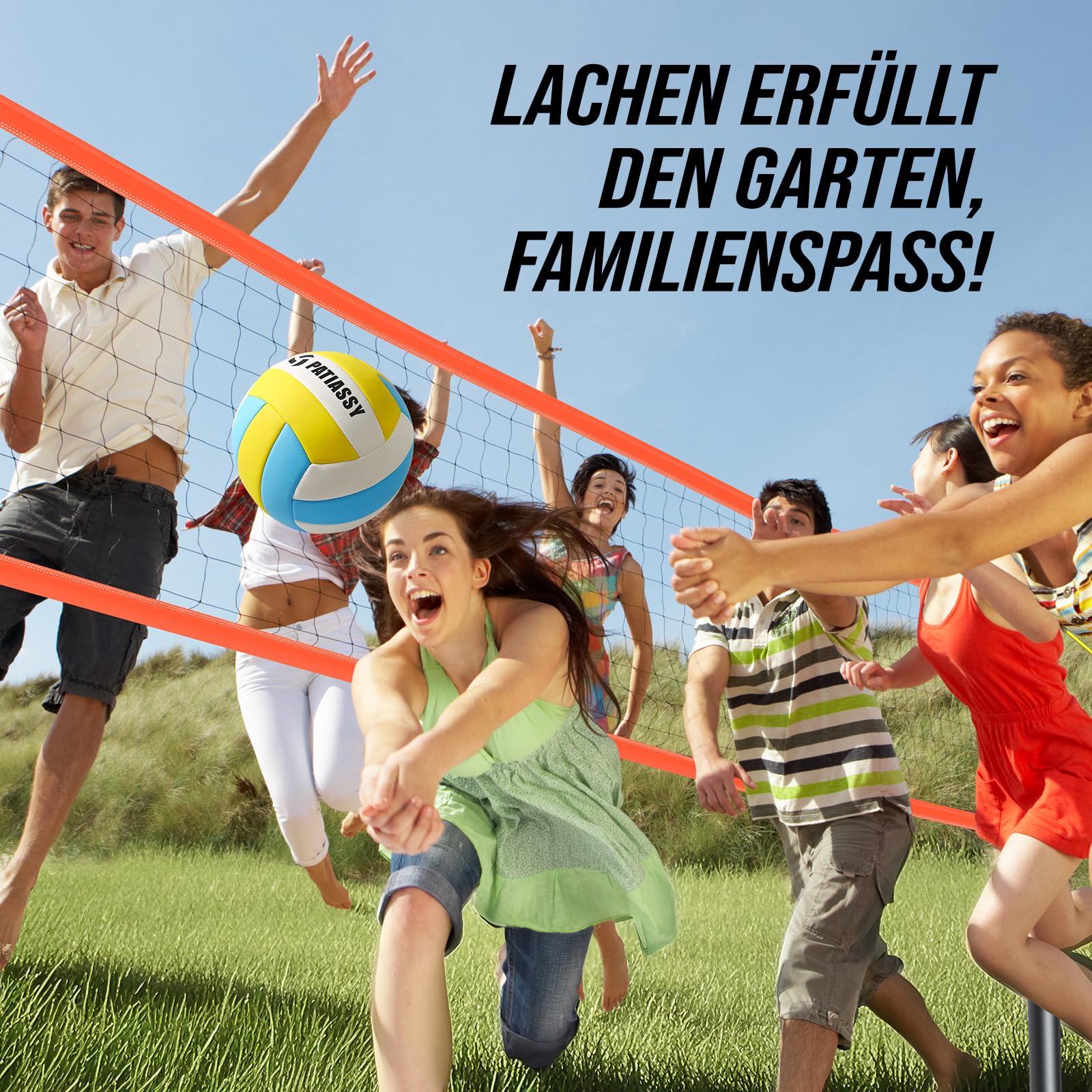 Professionelles Volleyballnetz für den Garten Höhenverstellbar Anti-Rost Beschichtung PU Volleyball 9,75m*1m