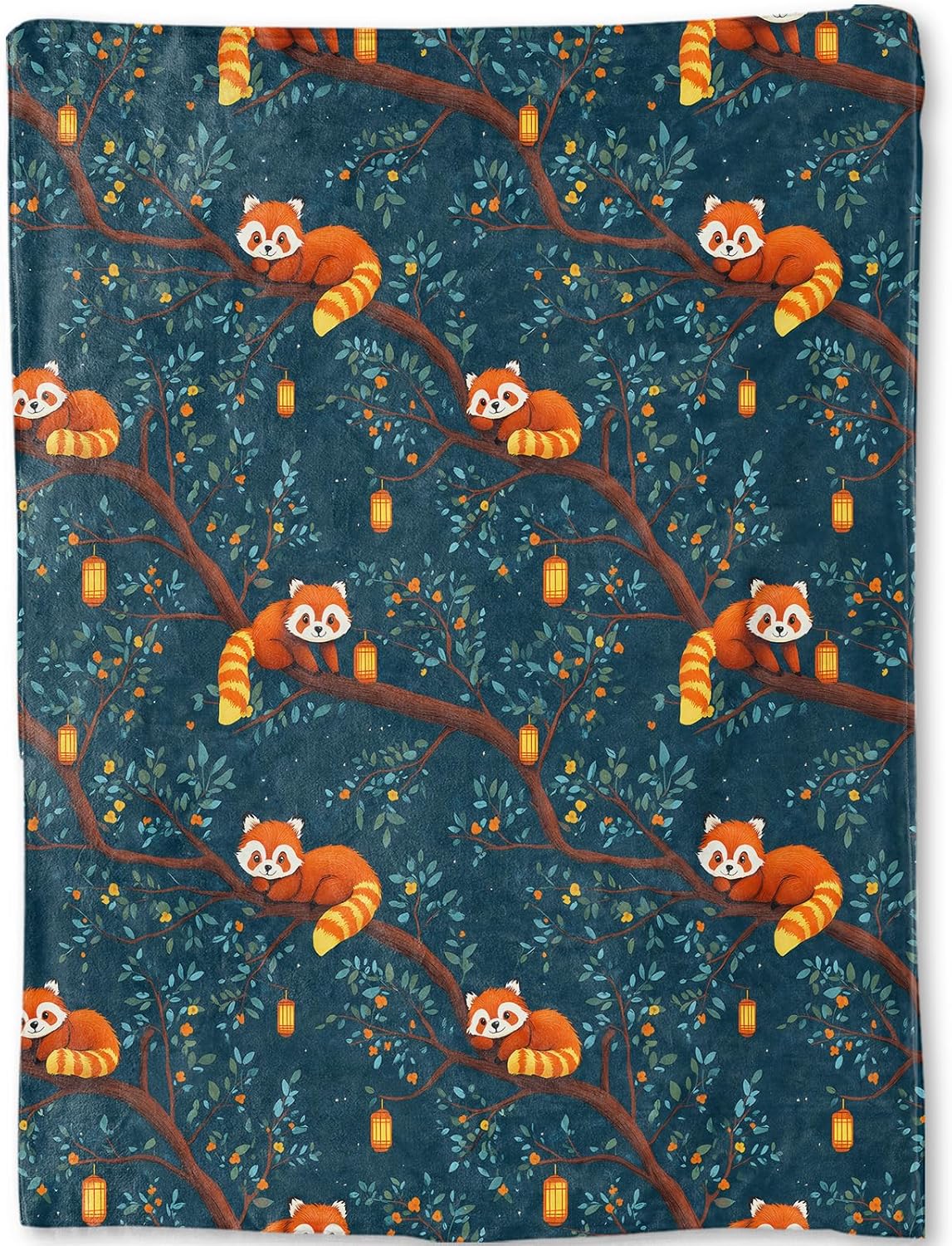 Red Panda Blanket - Cute Nighttime Tree Scene Fleece Throw,Gifts for Kids Girls Boys, Soft & Warm,Lightweight, for Modern Rustic Whimsical Decor, Animal Lovers, and Room Home Accents 50x60in